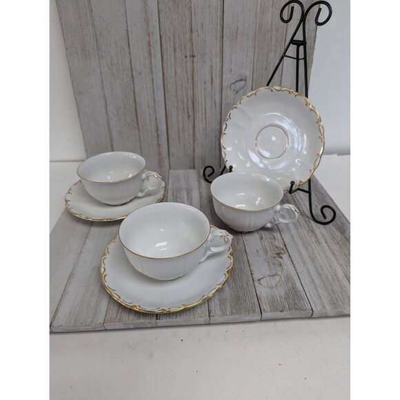 Vintage BOHEMIAN Fine China Set of 3 Mugs Saucers Czechoslovakia BOH53 - Picture 1 of 7